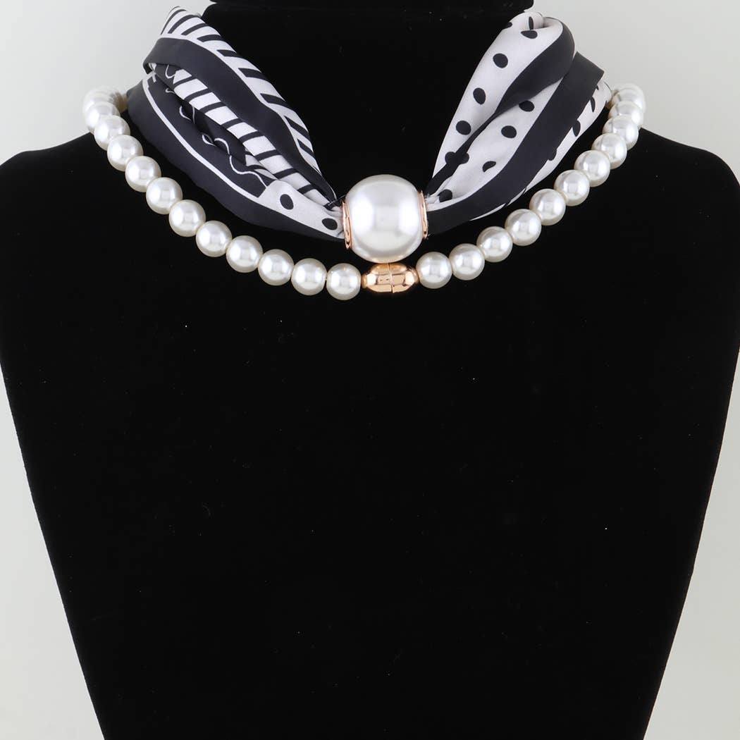 Double Fabric Stone Beaded Choker Necklace
