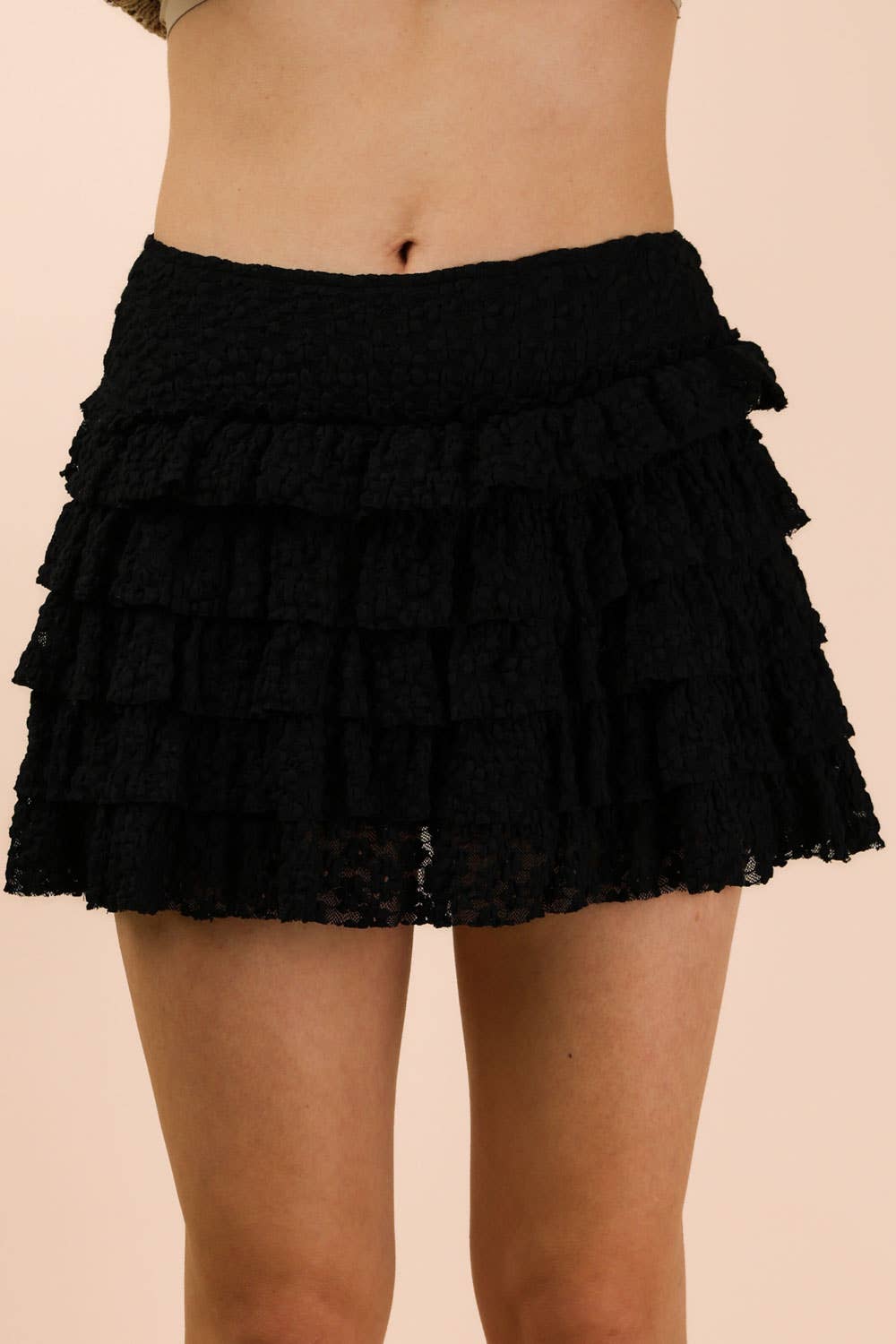 NS50190-Ruffle Layered Lace Mini Skirt W/ Inner Shorts