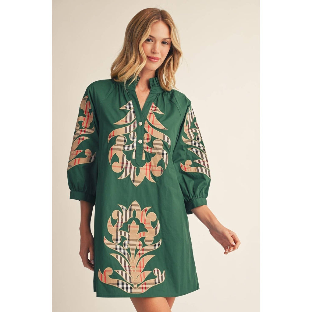 NEW Check Pattern Baroque Applique Dress