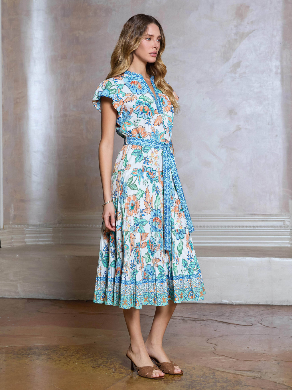 Floral Printed Pleated Midi Dress