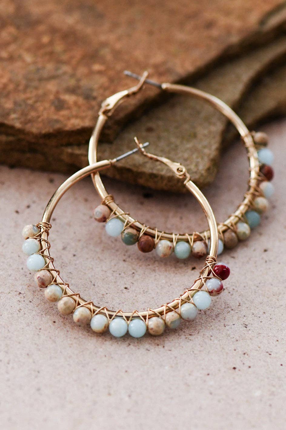Boho Sea Sediment Jasper Stone Beaded Earrings - 6813