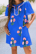 LDC Floral Short Sleeve Split Neck Mini Dress