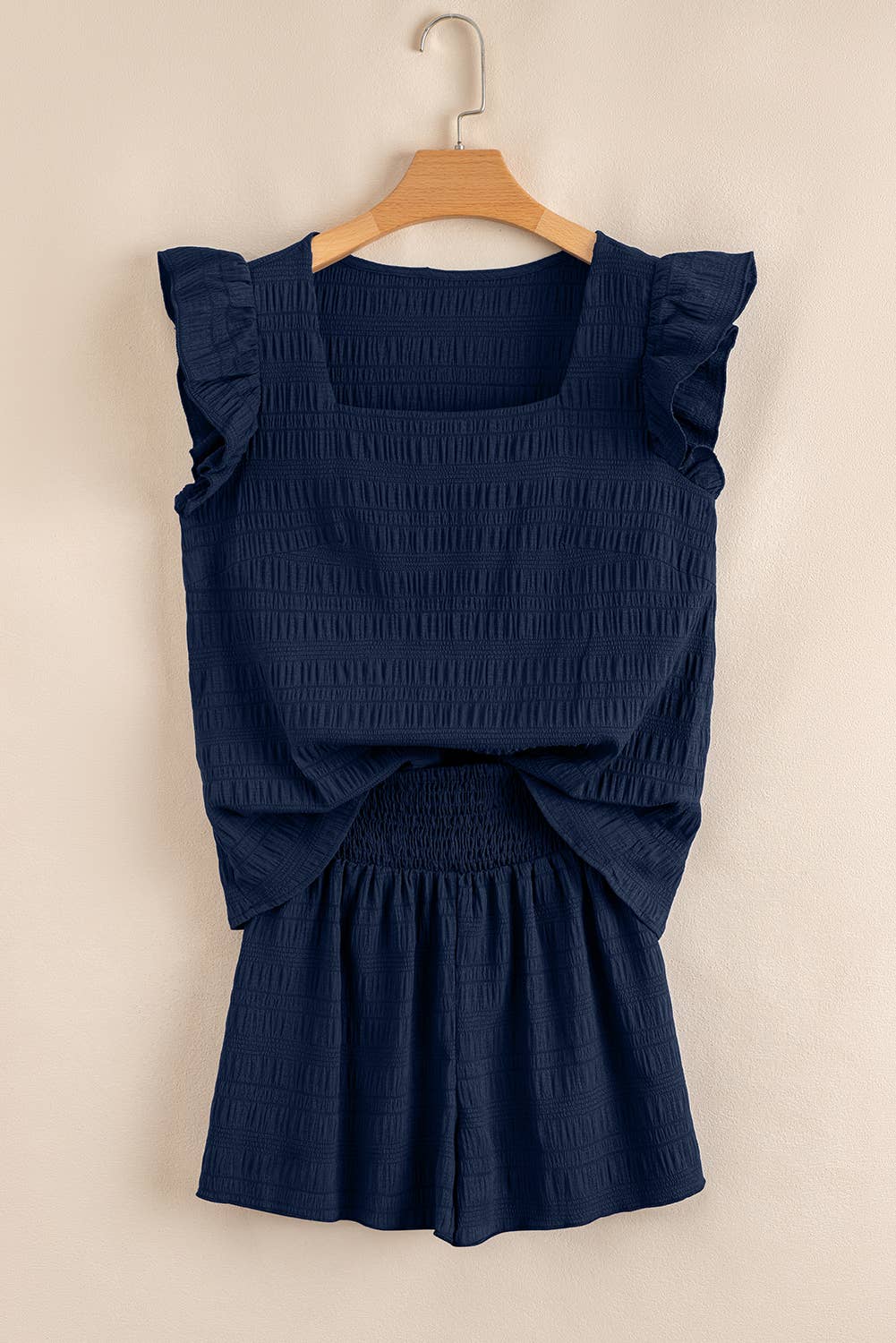 LDC Textured Square Neck Top and Shirred Shorts Set