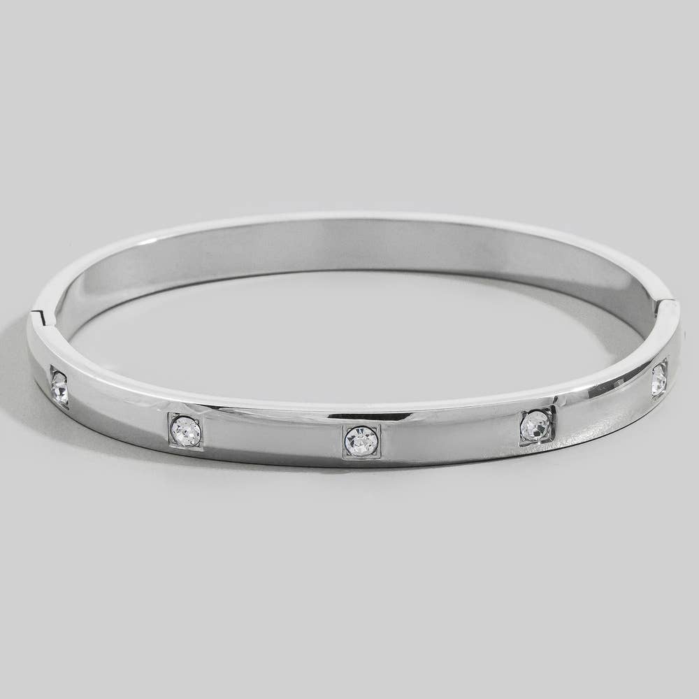 Gold Dipped Cz Station Bangle Bracelet
