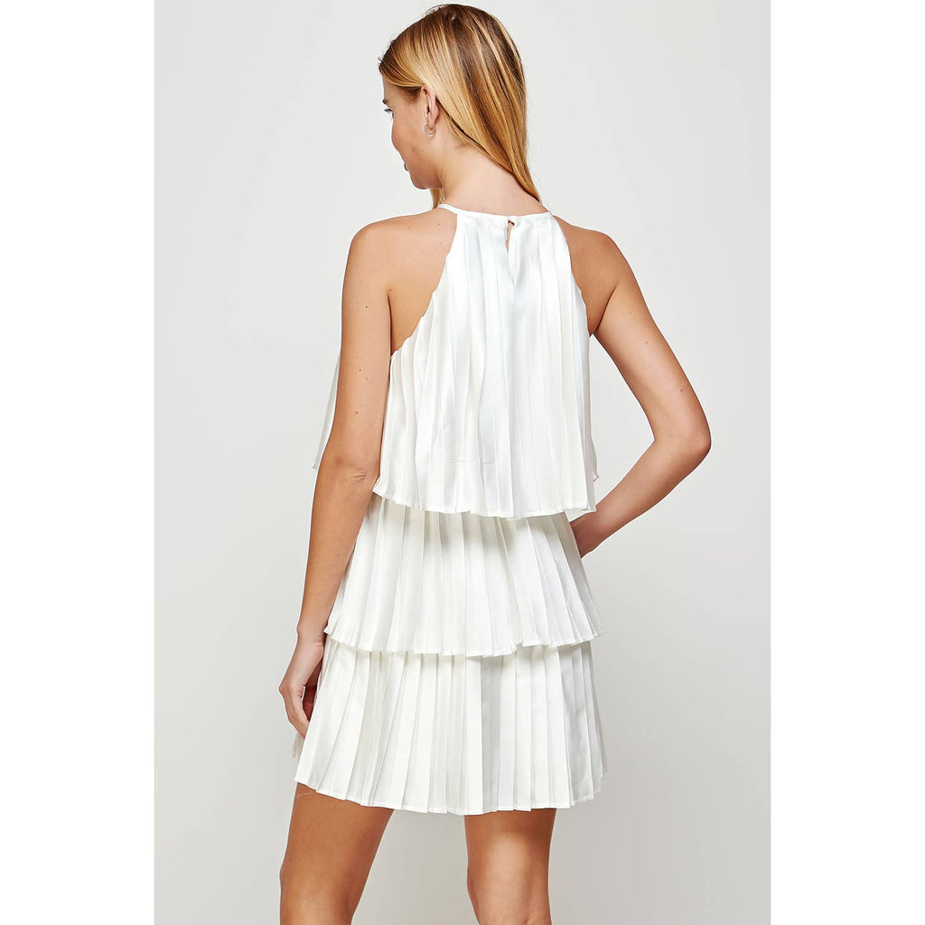 Pleated Satin Tiered Dress