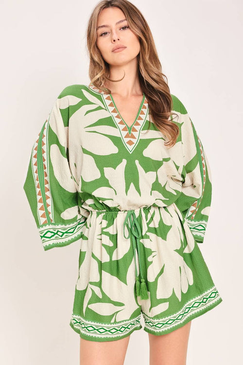 A printed texture woven romper - IP9240