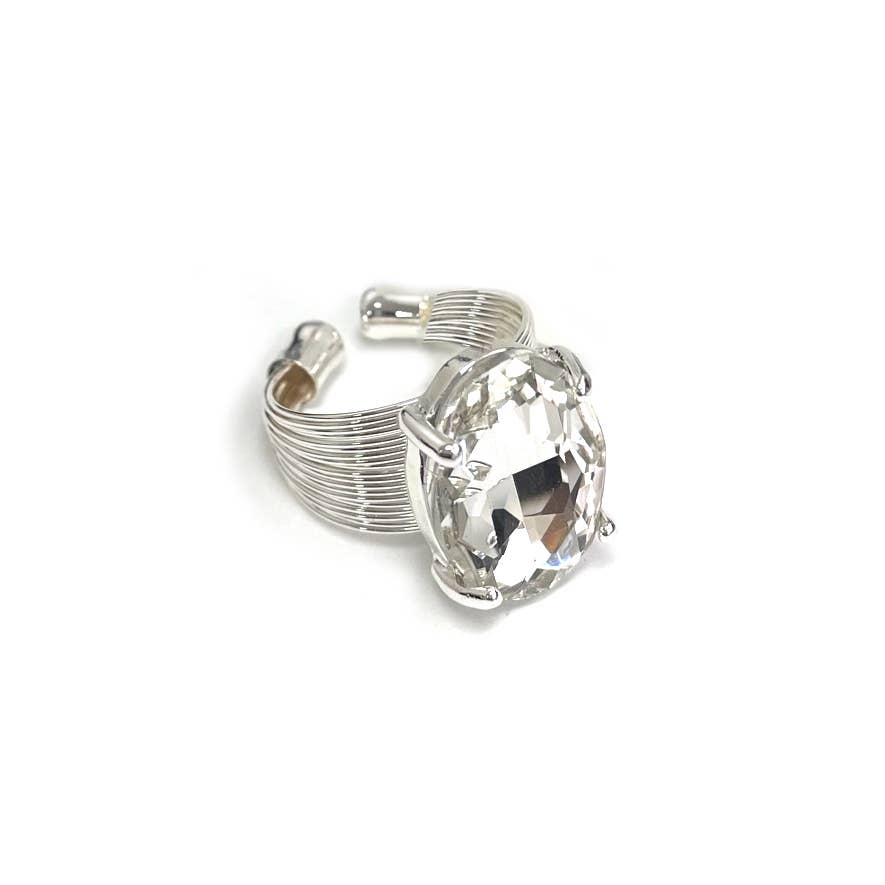 Oval Crystal Glass Single Stone Cocktail ADJ Wire Rings