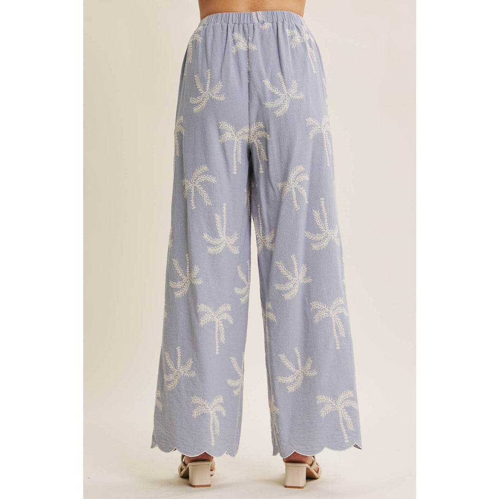 SUN-KISSED RESORT MOOD PALM TREE EMBROIDERED PANTS