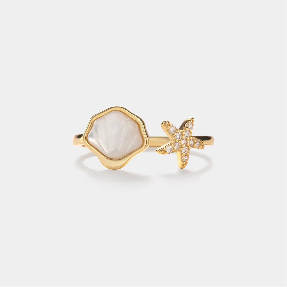 Mother of Pearl Shell Starfish Ring in 925 Sterling Silver