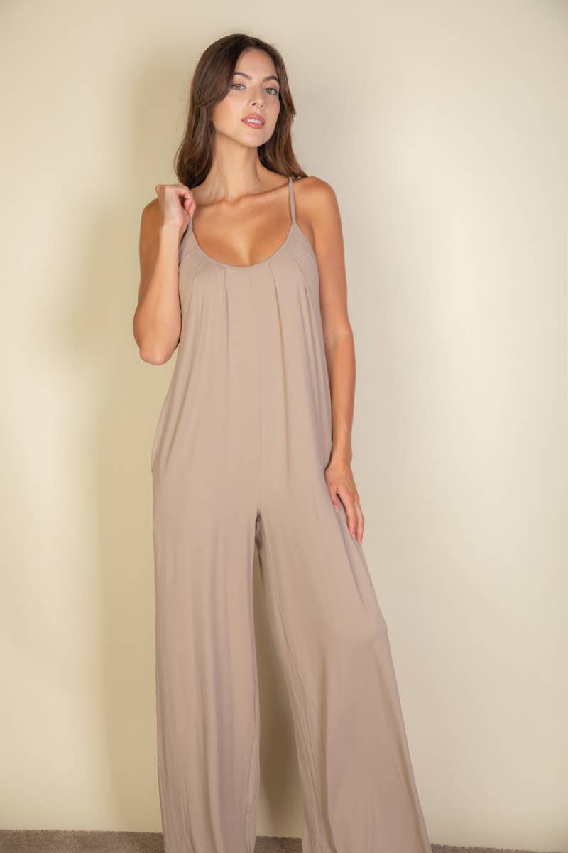 Spaghetti strap solid wide jumpsuit
