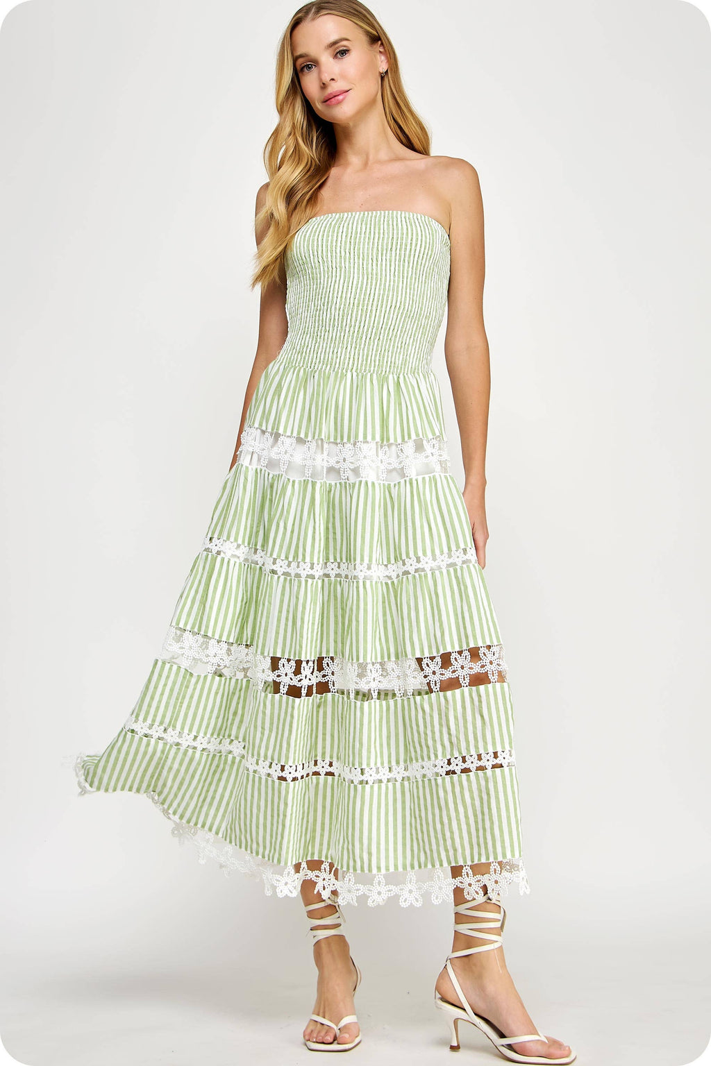 Striped Floral Lace Tube Dress