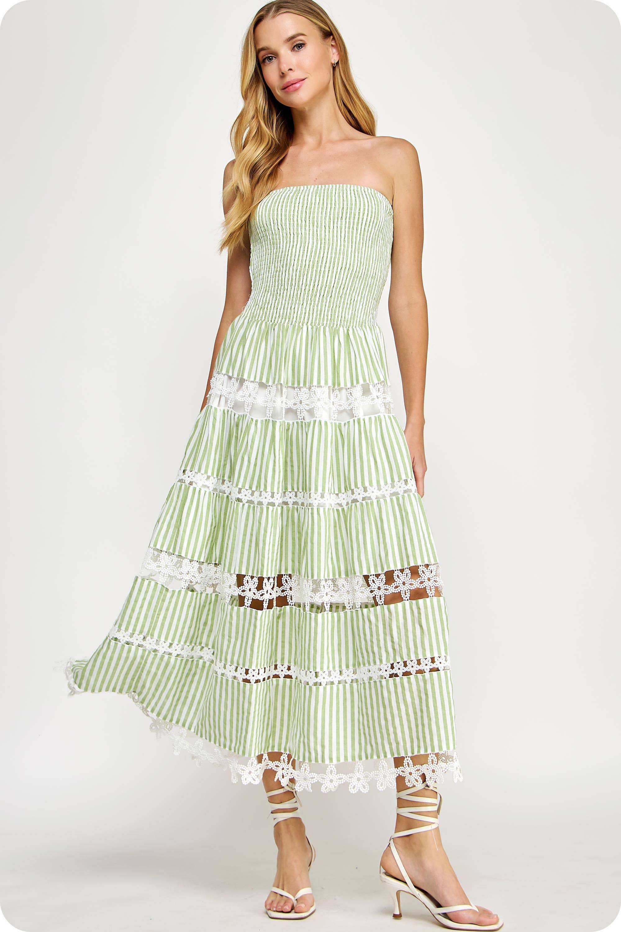 Striped Floral Lace Tube Dress