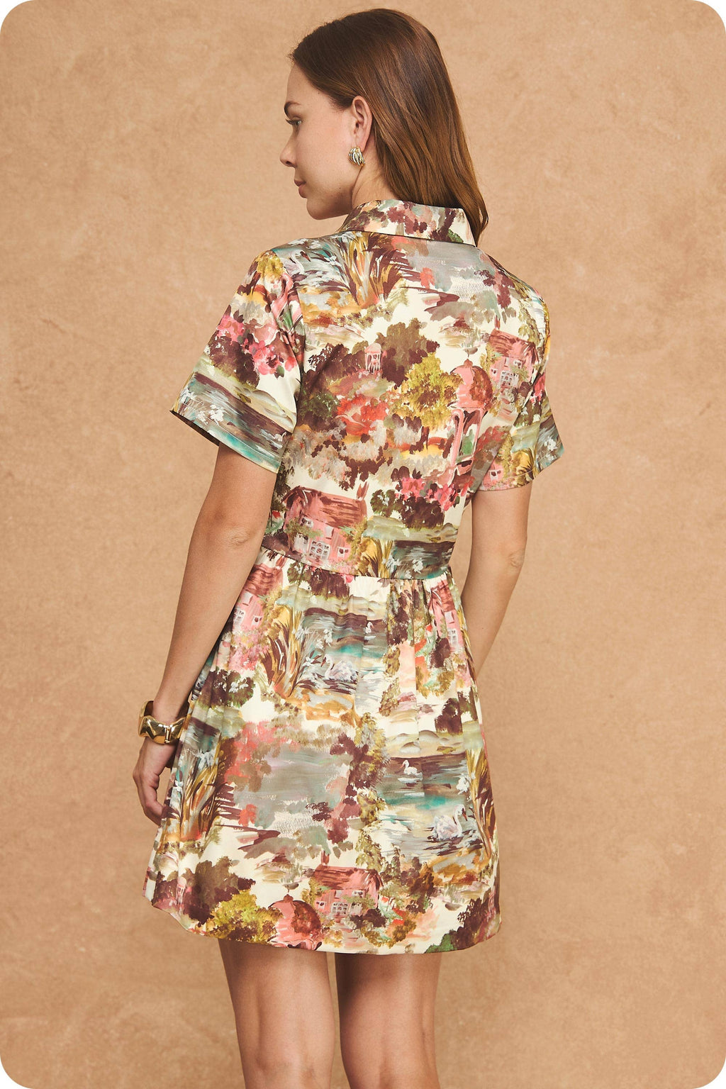 Cottage Garden Short Sleeve Shirt Mini Dress