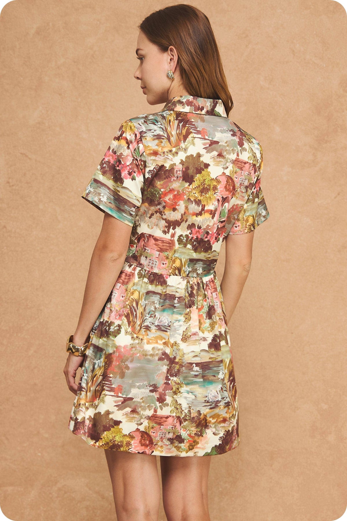 Cottage Garden Short Sleeve Shirt Mini Dress