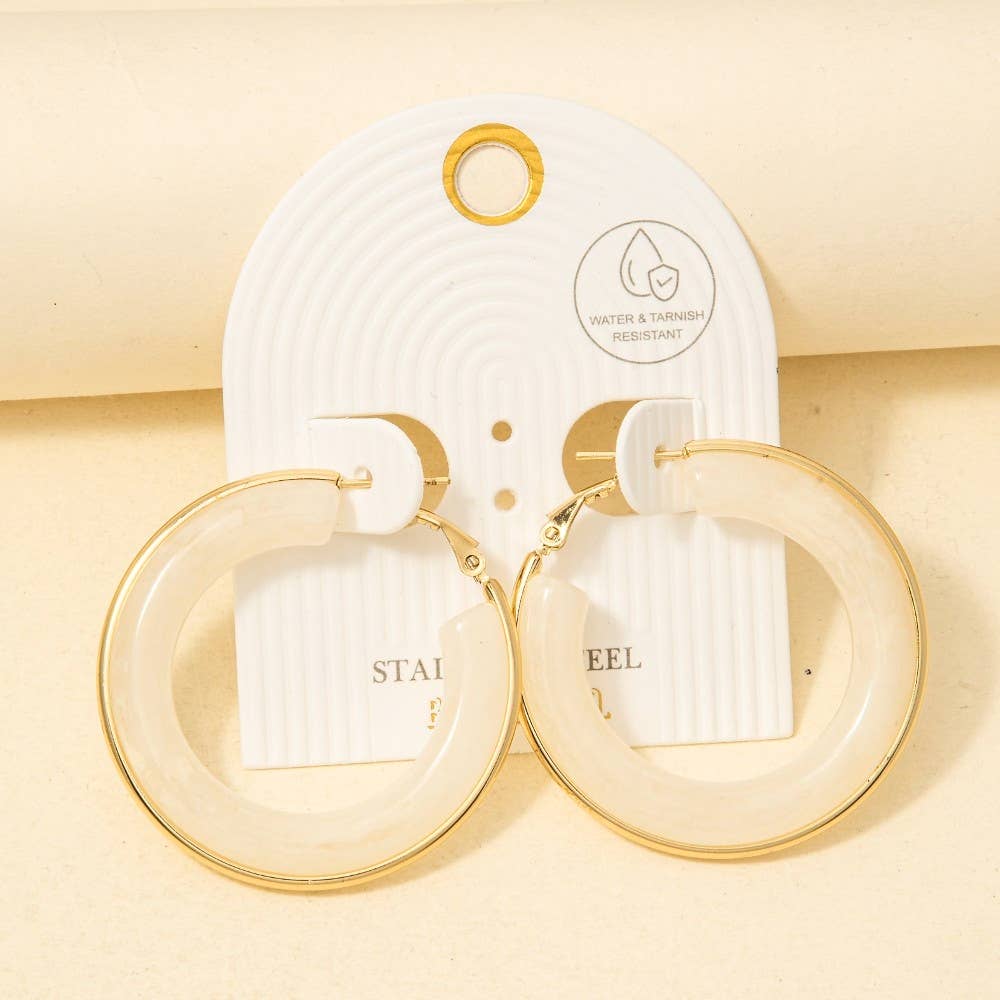 Stainless Steel Edge Acrylic Latch Hoop Earrings