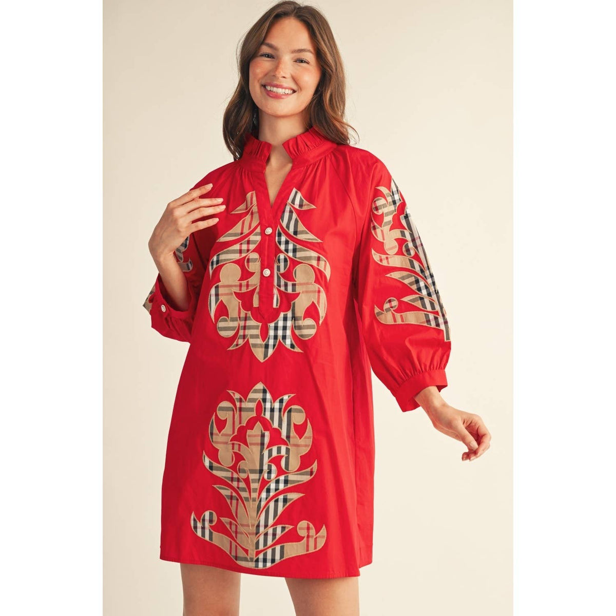 NEW Check Pattern Baroque Applique Dress