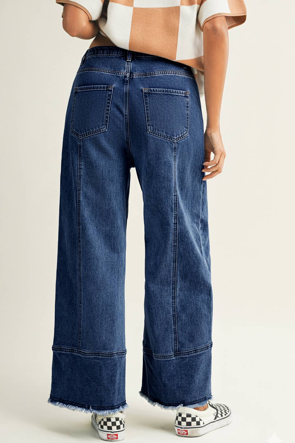 LDC Drawstring Seam Detail Raw Hem Wide Leg Denim Pants