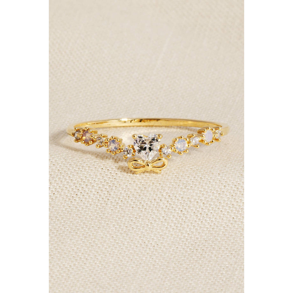 Rhinestone Heart Bow Ring