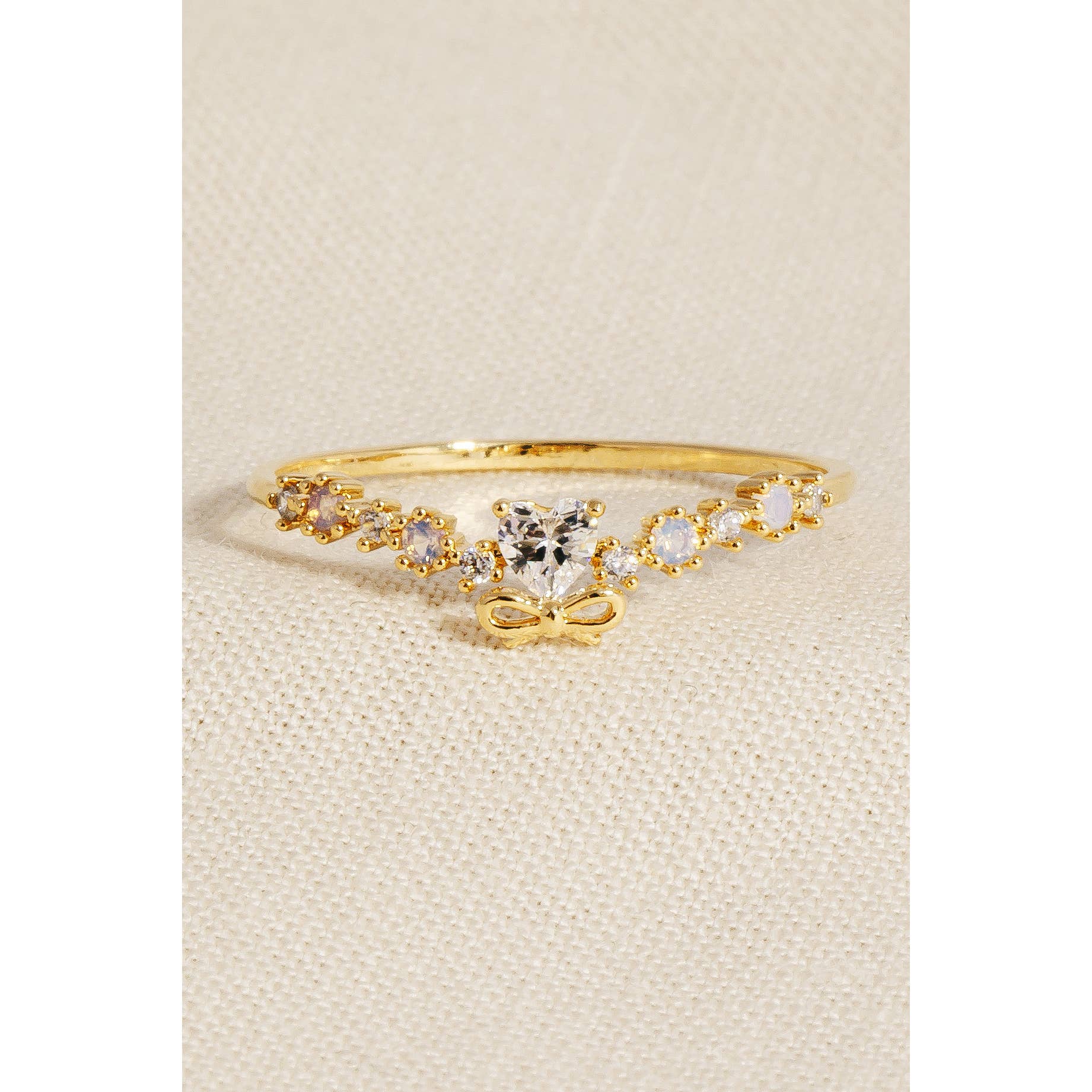 Rhinestone Heart Bow Ring