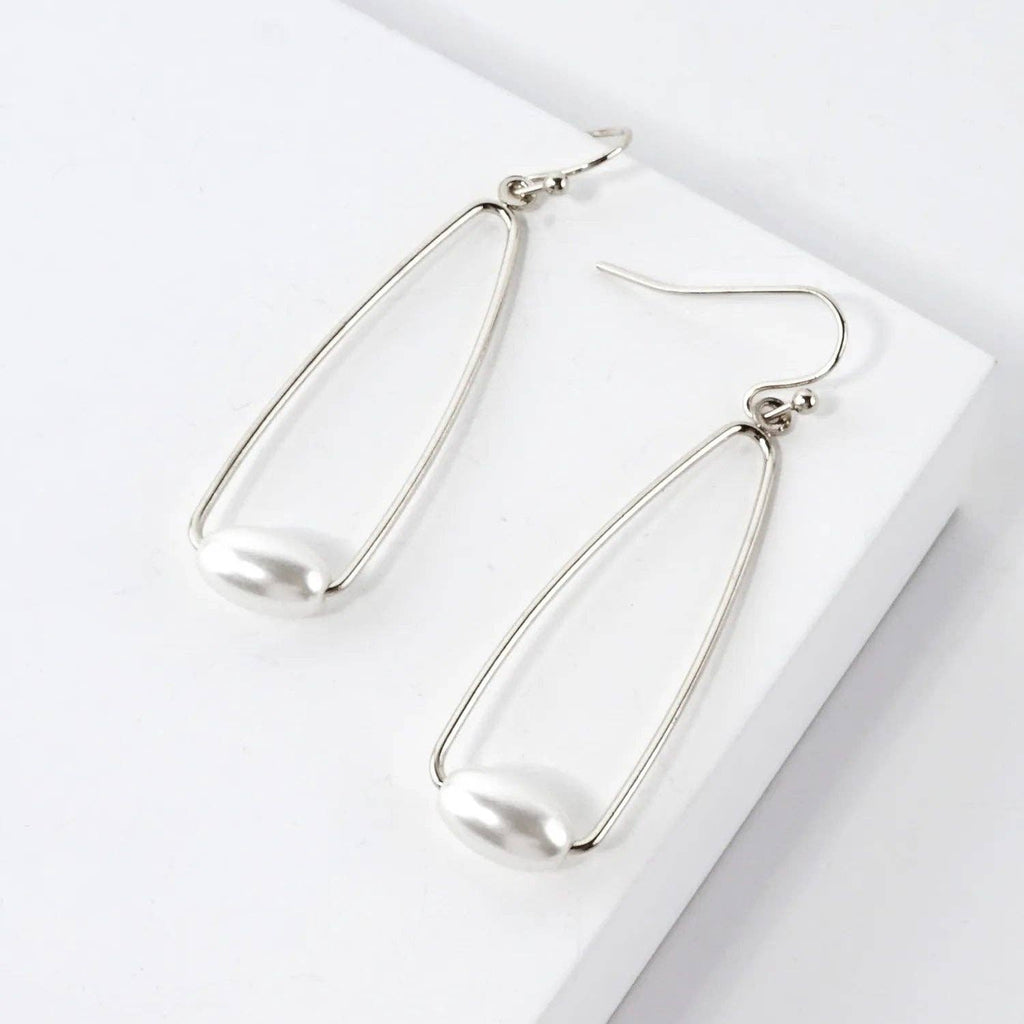 Pearl On Wire Teardrop Dangle Earrings