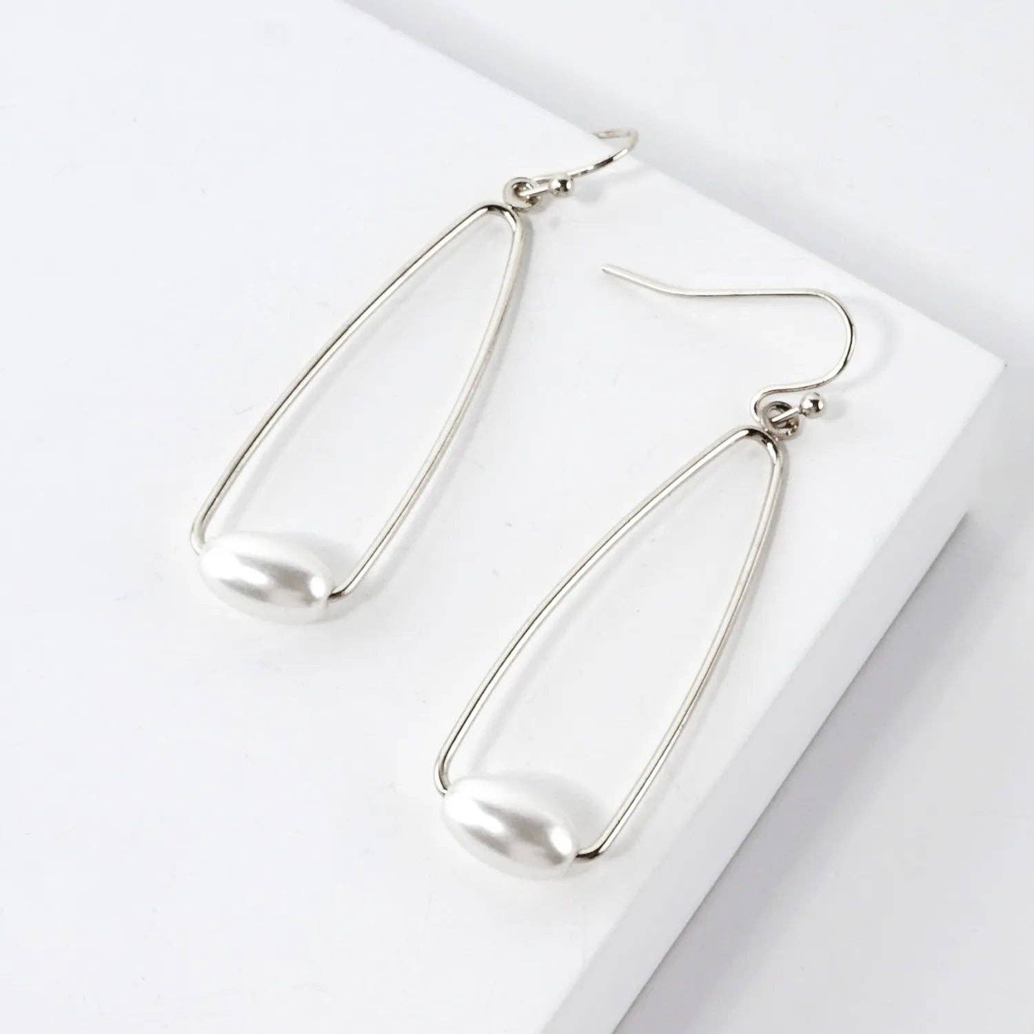 Pearl On Wire Teardrop Dangle Earrings