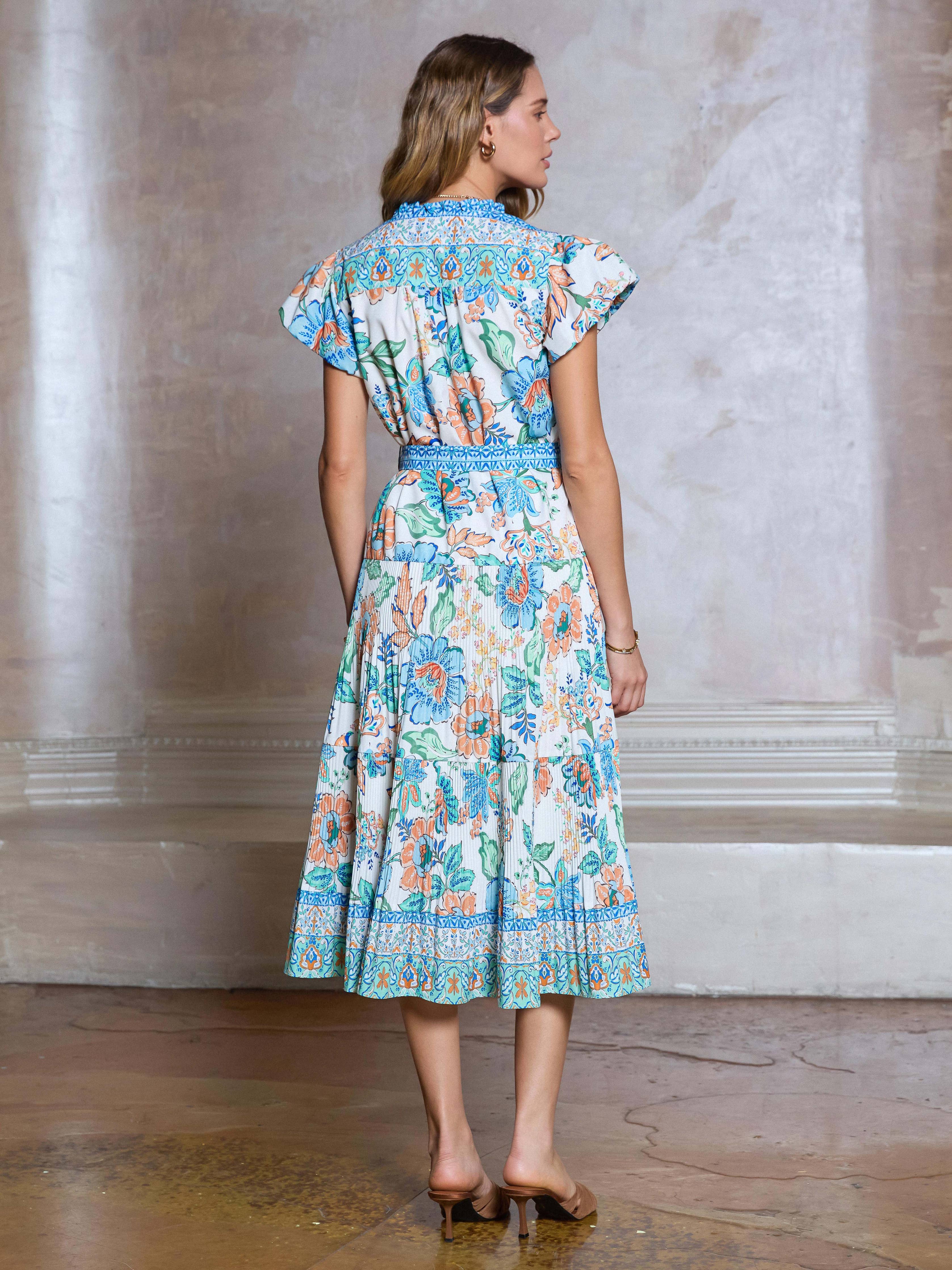 Floral Printed Pleated Midi Dress