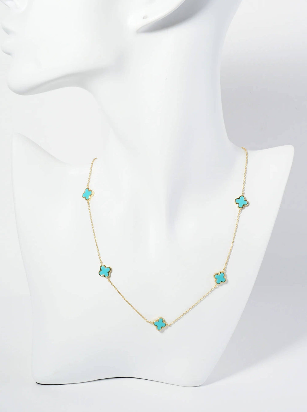 18K Gold Dipped Five 9Mm Quatrefoil Station Necklace