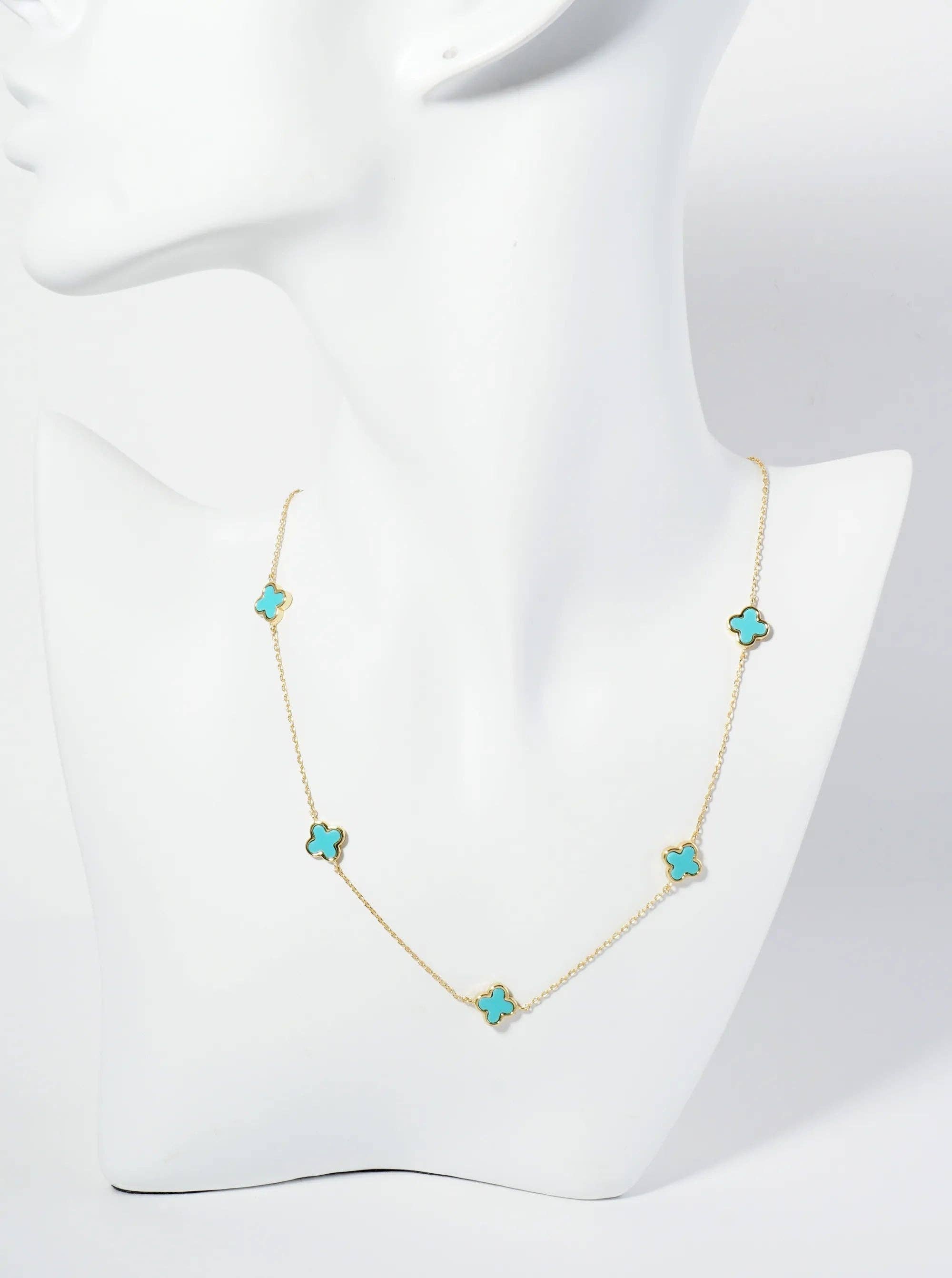18K Gold Dipped Five 9Mm Quatrefoil Station Necklace