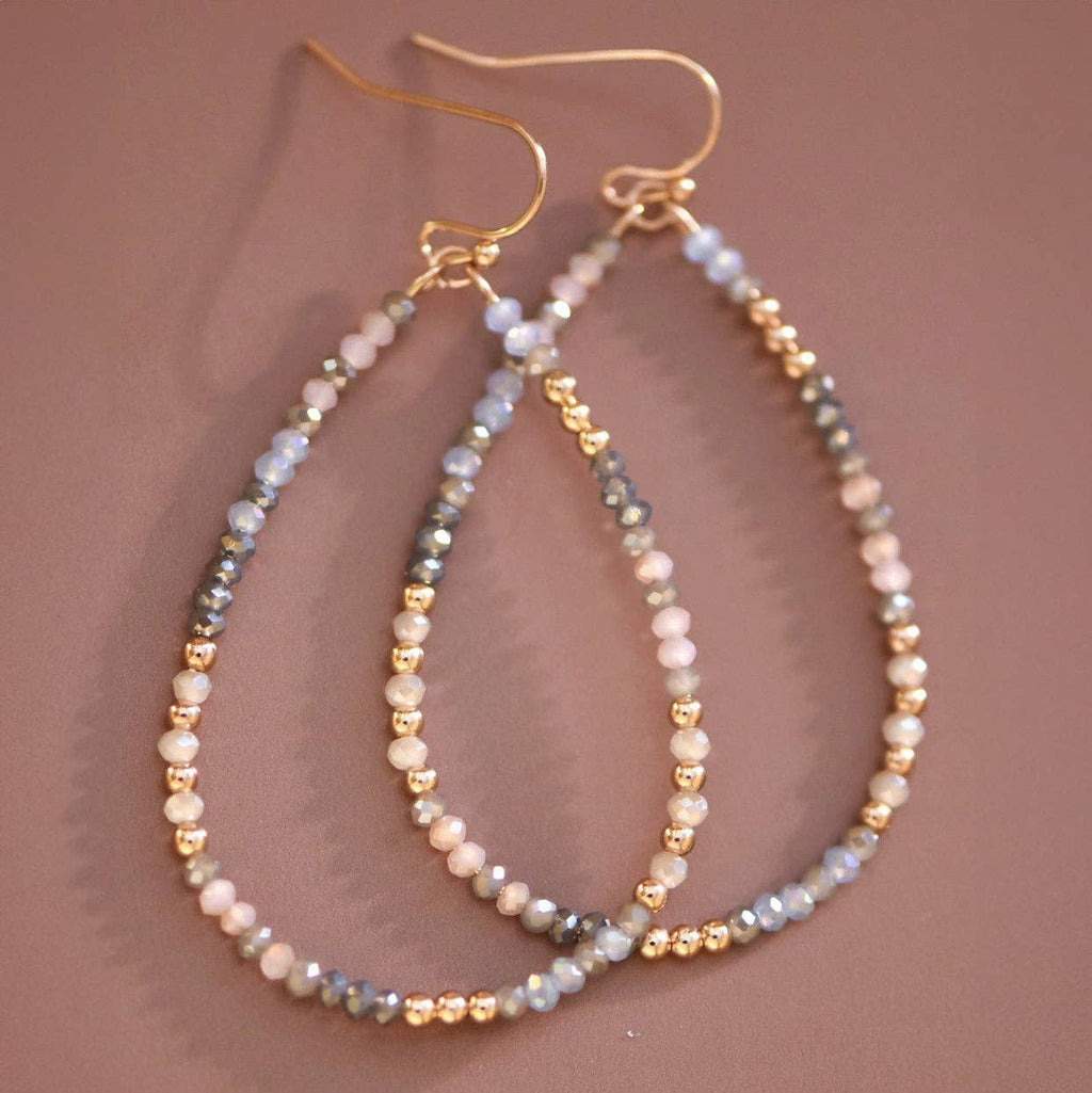 Teardrop Wire Beaded Glass Crystal Earrings - 7699