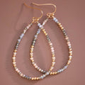 Teardrop Wire Beaded Glass Crystal Earrings - 7699