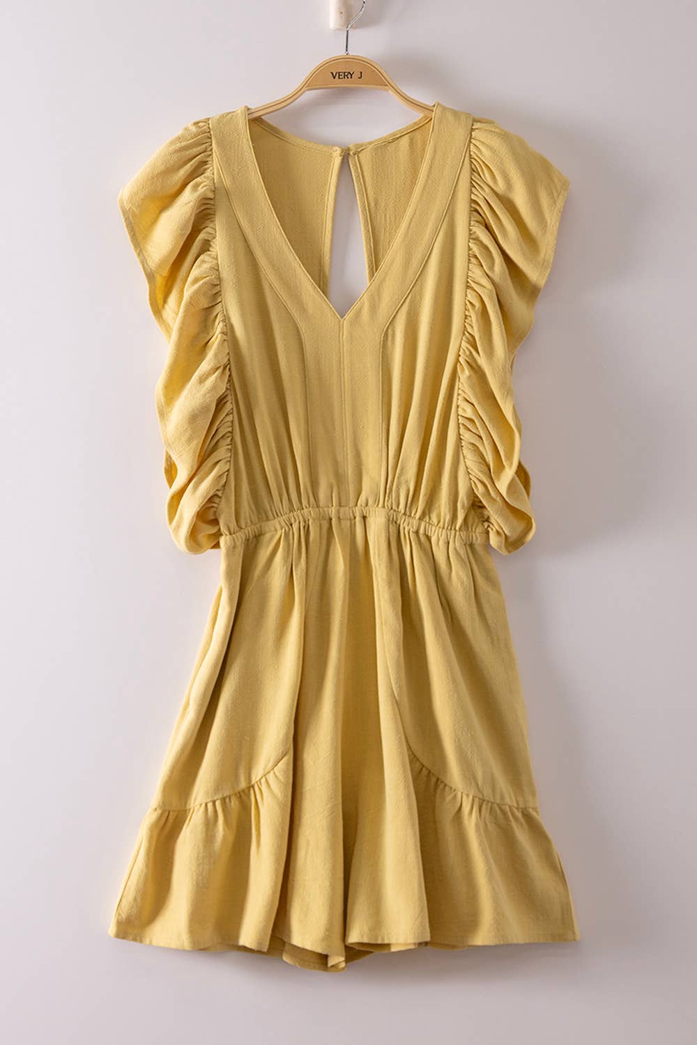 NP71067-Back Cutout Detail Ruffled Sleeve Romper