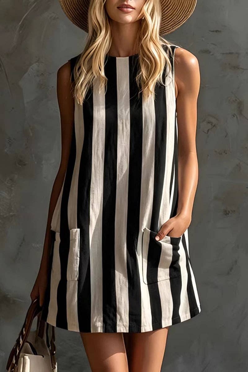 Striped Sleeveless Casual Shift Dress
