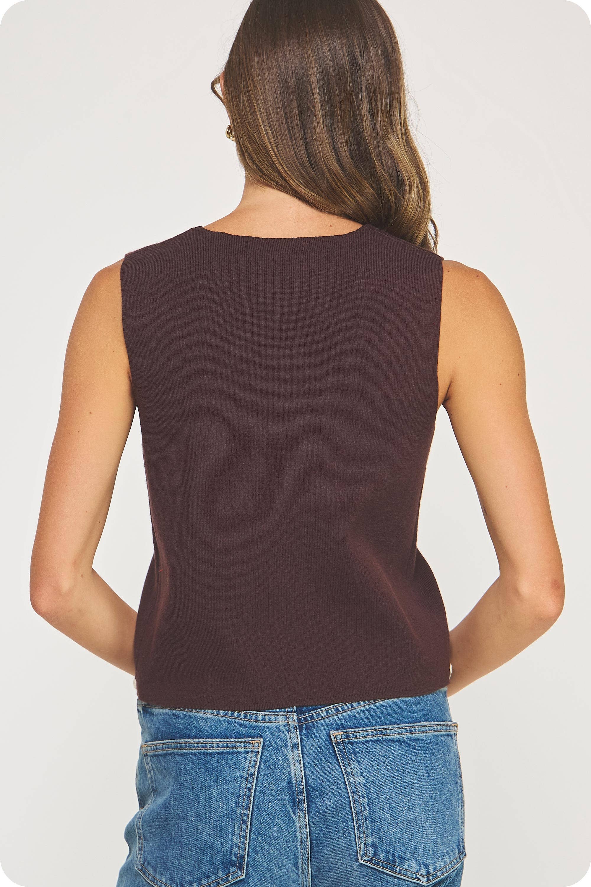 Embroidered Sleeveless Knitted Vest Top
