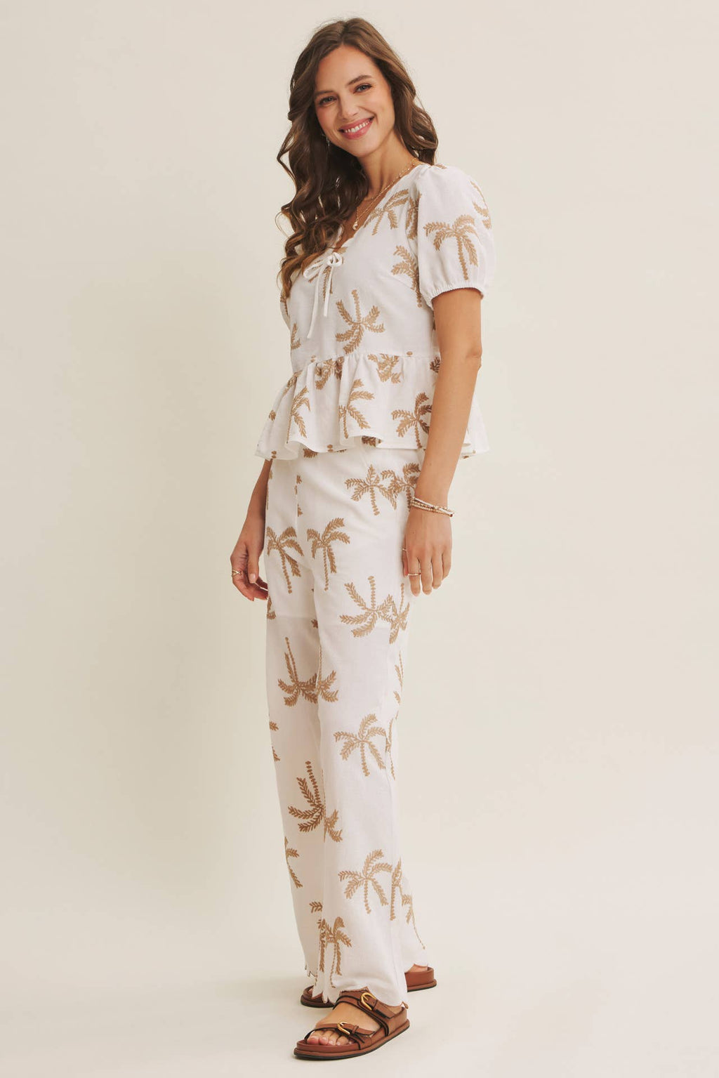 SUN-KISSED RESORT MOOD PALM TREE EMBROIDERED PANTS