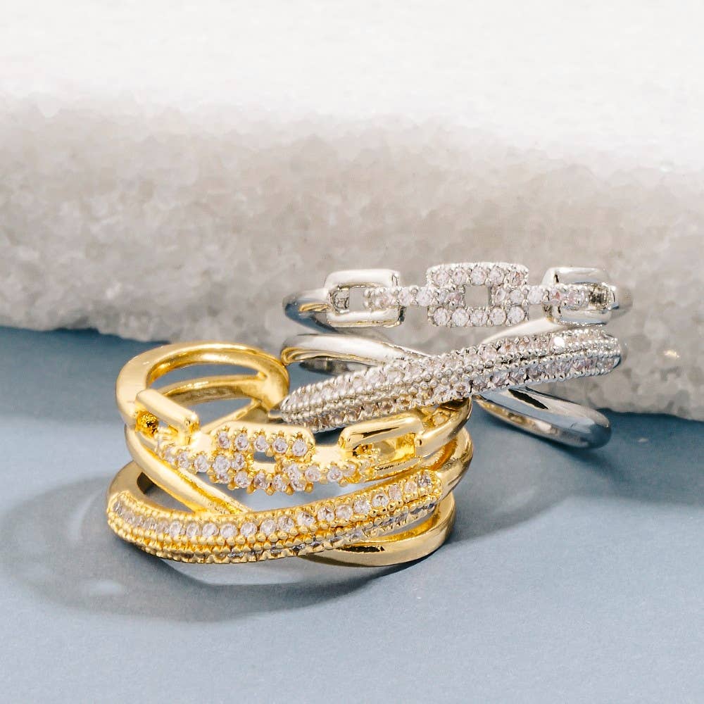 Three Row Twist Cz Ring