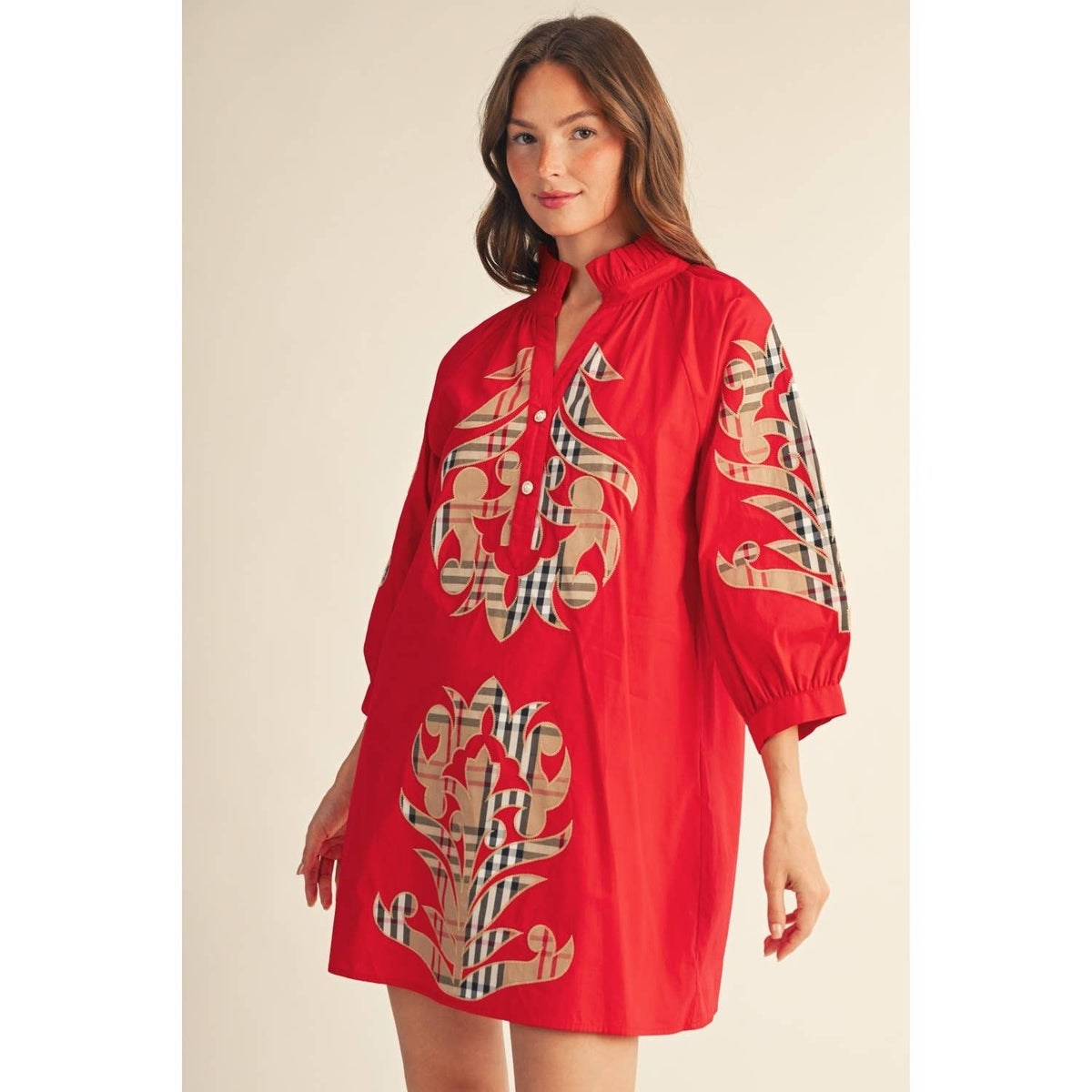 NEW Check Pattern Baroque Applique Dress