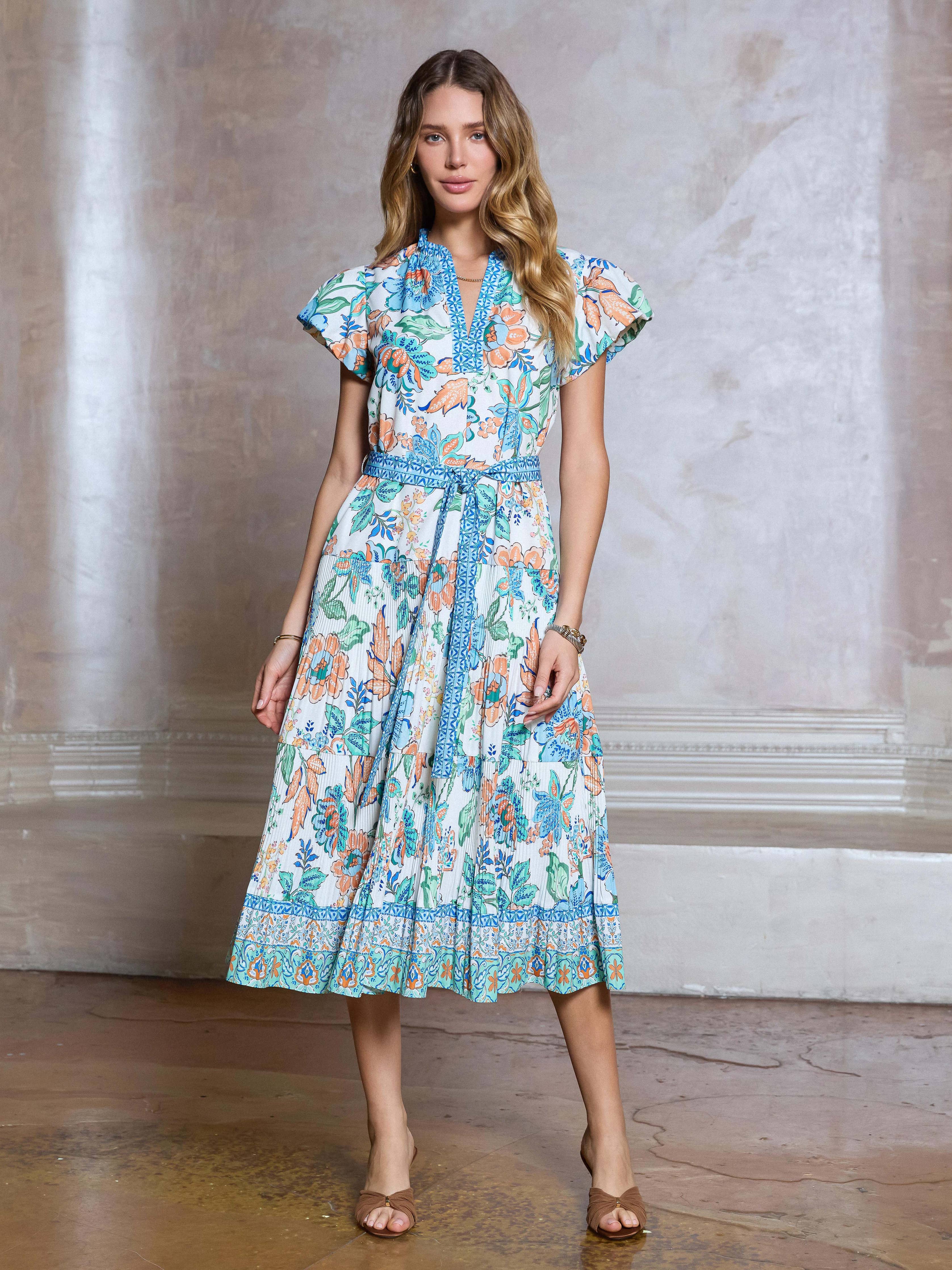 Floral Printed Pleated Midi Dress