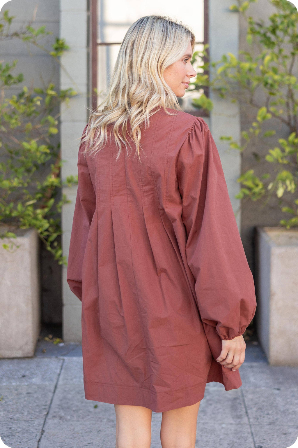 Pintuck Long Sleeve Mini Dress