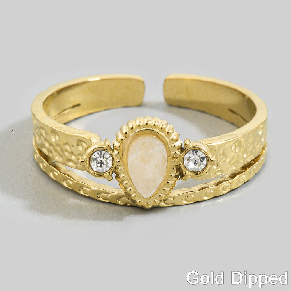 Gold Dipped Amazonite Stone Hammered Wide Cuff Ring