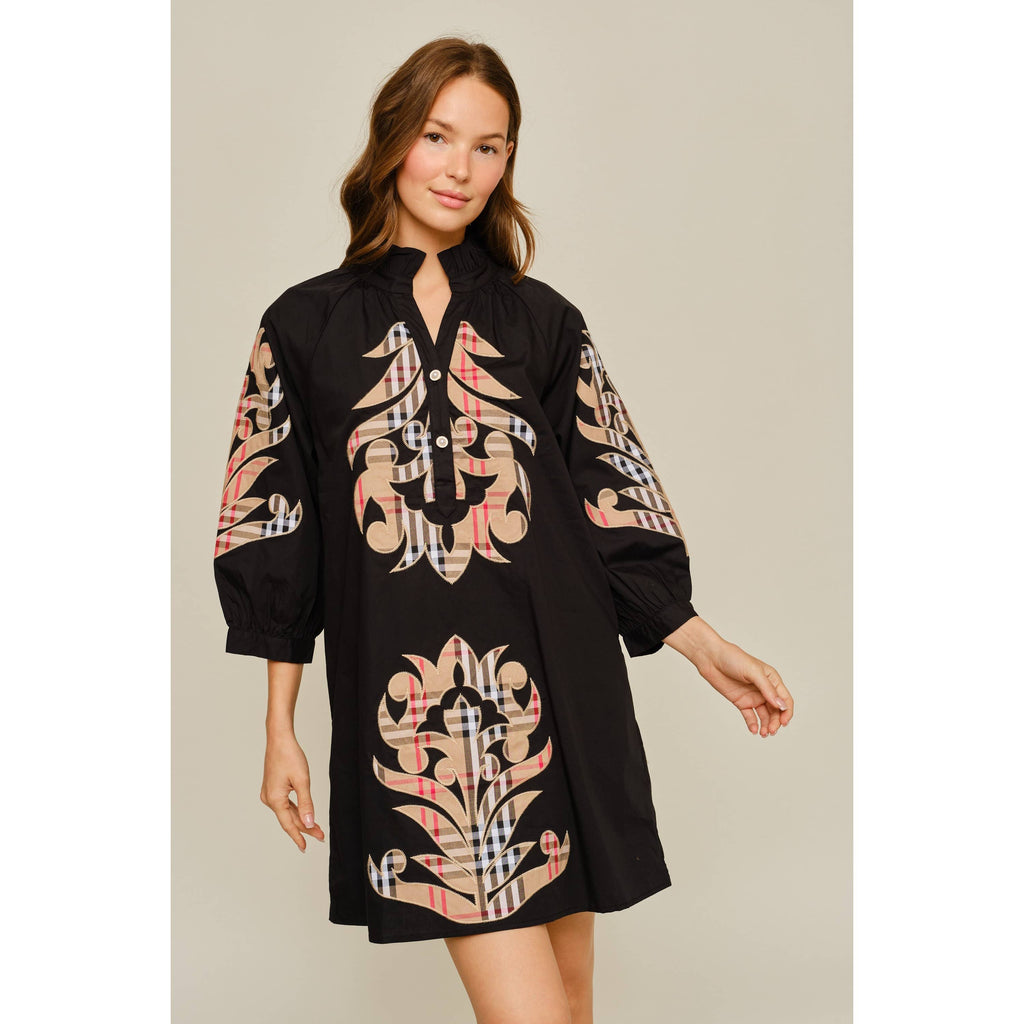 NEW Check Pattern Baroque Applique Dress