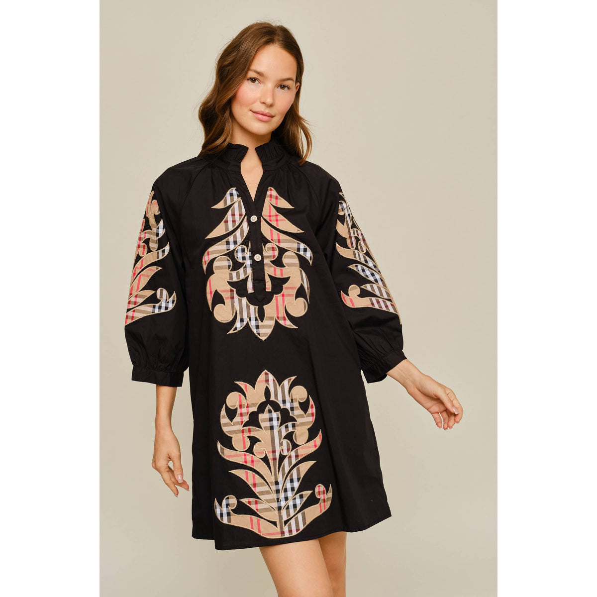 NEW Check Pattern Baroque Applique Dress