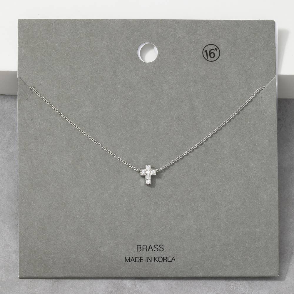 Cz Pave Cross Pendant Cable Chain Necklace