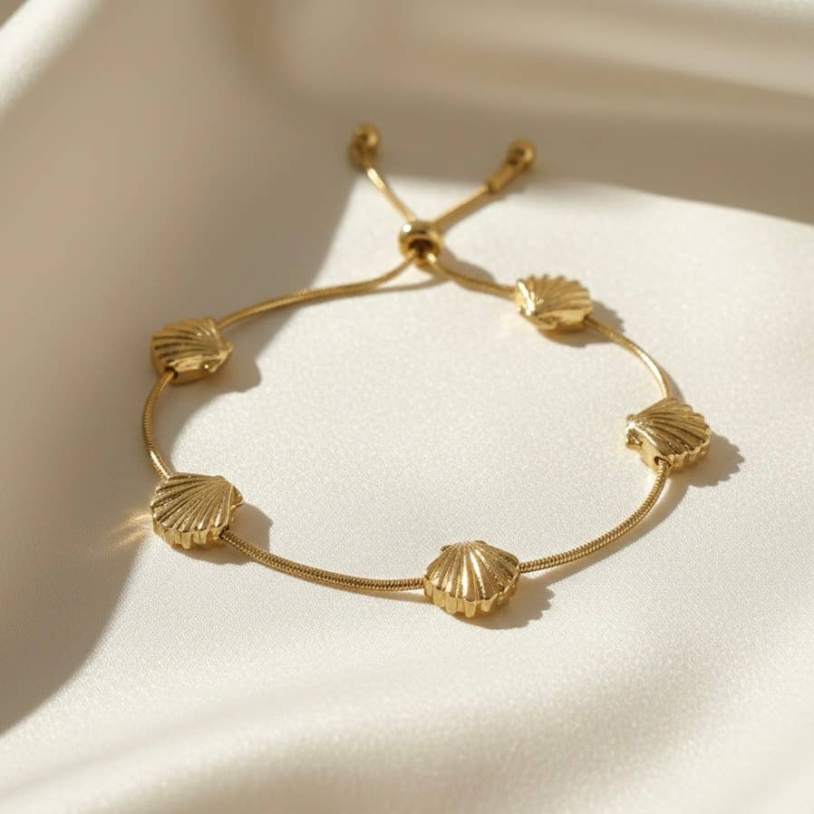 Sea Shell Charm Statement Cobra Chain Pull Tie Bracelet