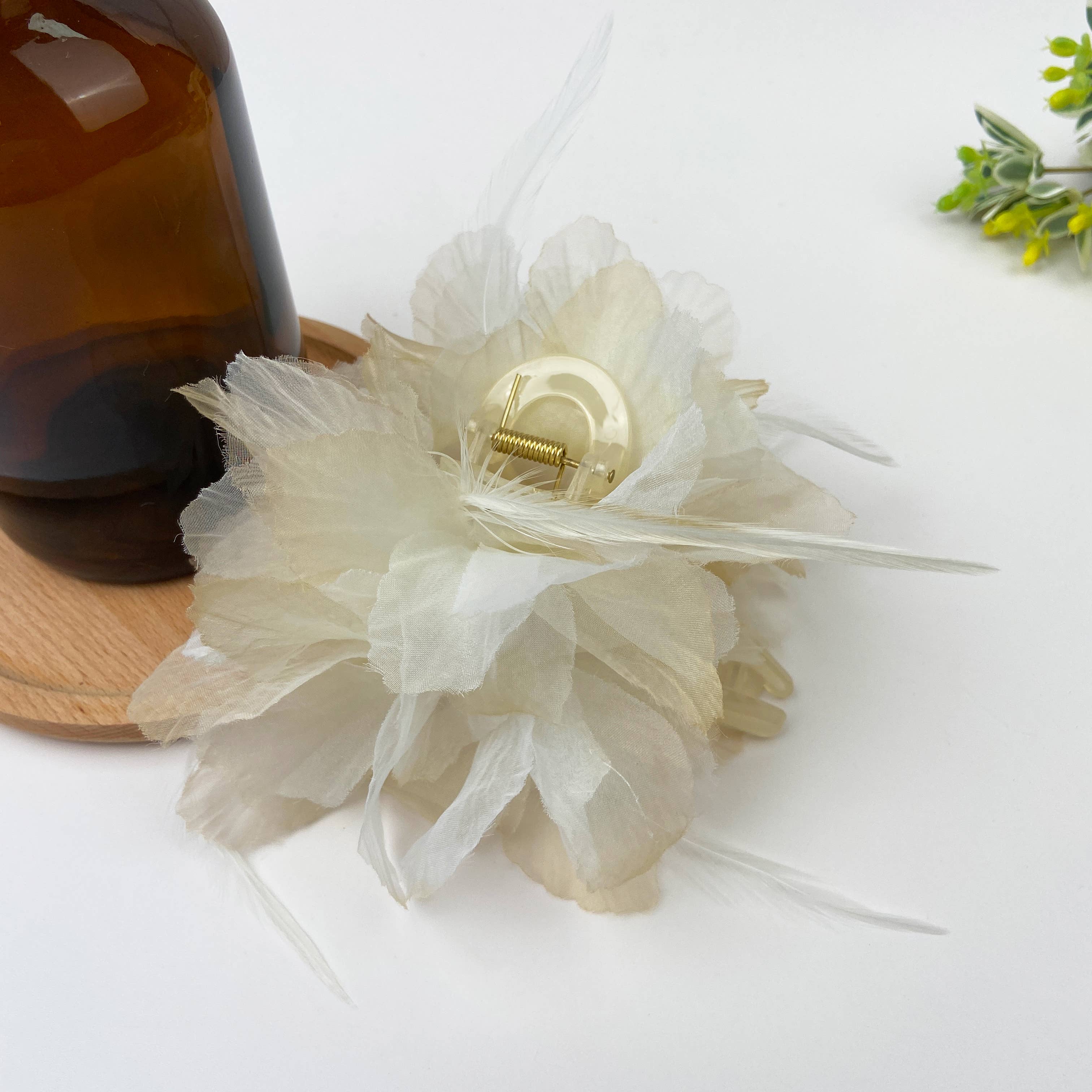 Pearl Feather Flower Hair Clip