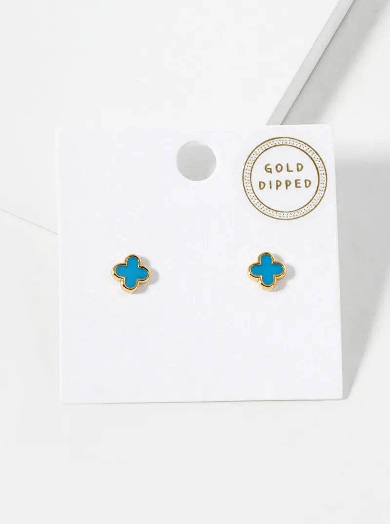 18K Gold Dipped Enamel Quatrefoil Sterling Silver Earrings
