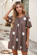 LDC Polka Dot Knot Back Short Puff Sleeve Loose Mini Dress