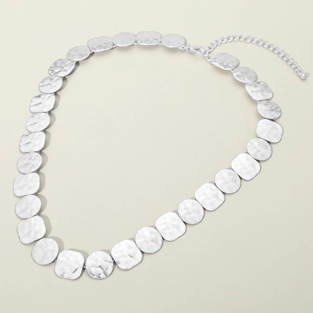 Hammered Metal Round Square Disc Link Necklace
