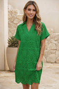 LDC Solid Color Eyelet Embroidered T Shirt Mini Dress