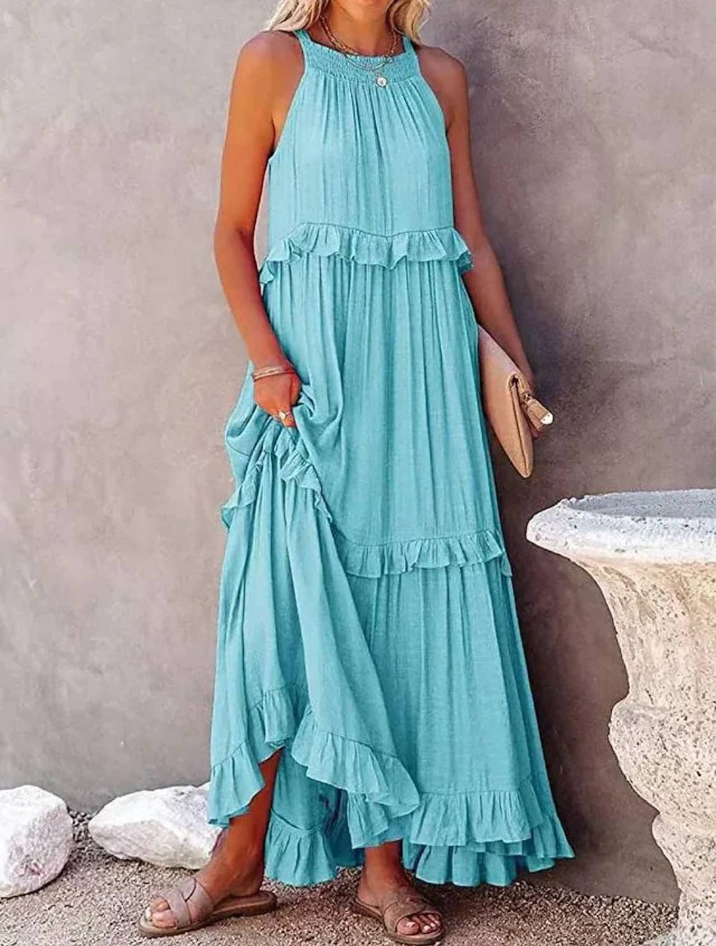Ruffled Sleeveless Maxi Dress