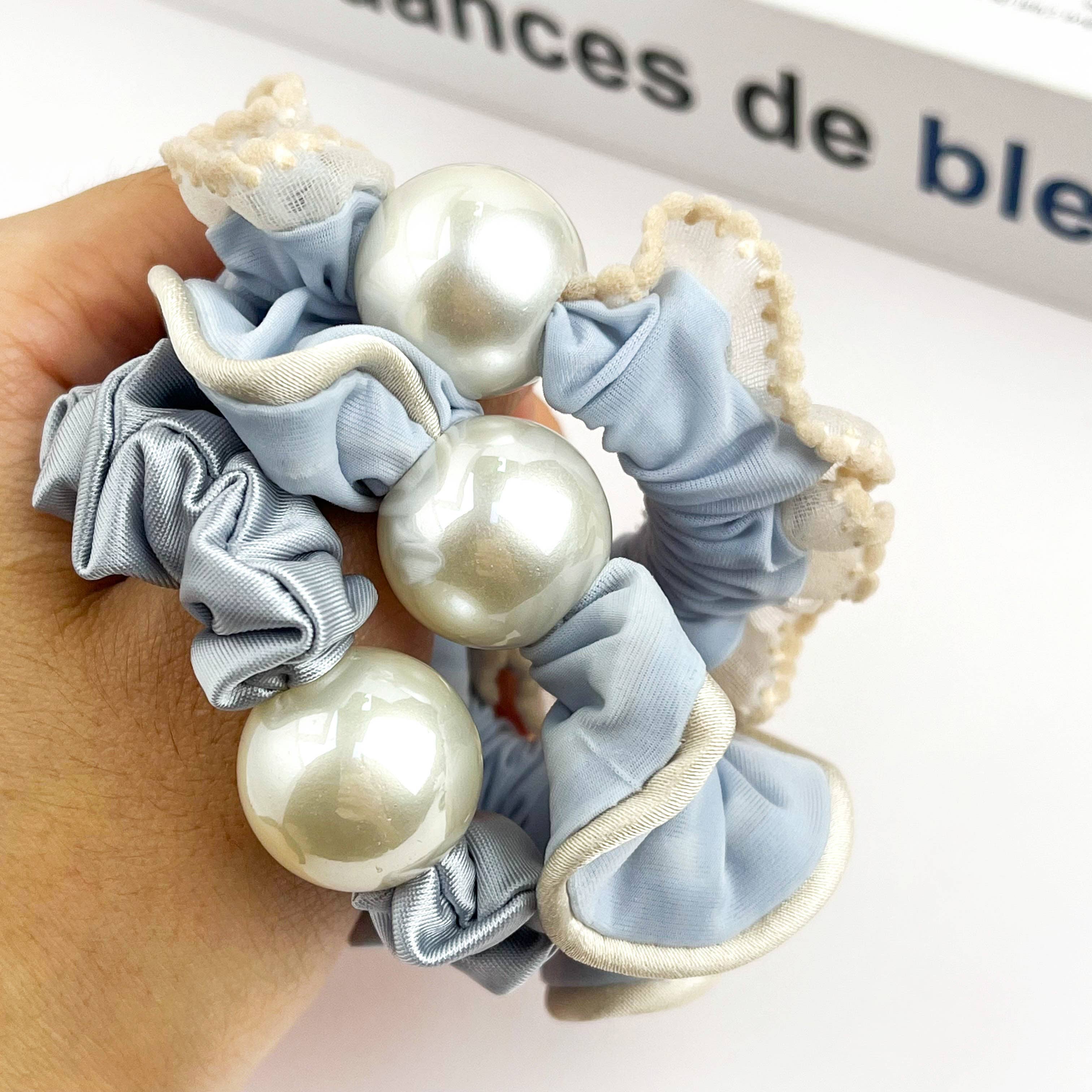 Sweet Pearl Sky Blue Hair Tie, Elegant Ponytail Holder
